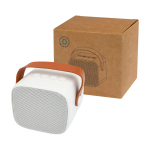 Enceinte sans fil en plastique recyclé avec sangle en cuir 3W couleur blanc