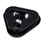 Écouteurs simples avec connecteur audio et étui triangulaire couleur noir deuxième vue