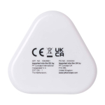 Écouteurs simples avec connecteur audio et étui triangulaire couleur blanc deuxième vue arrière