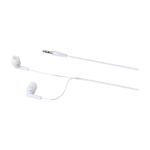 Écouteurs simples avec connecteur audio et étui triangulaire couleur blanc vue détail 1
