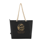 Sac de plage en polyester recyclé avec anses en cordon 23L couleur noir vue arrière avec logo
