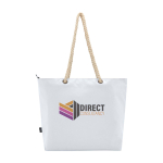 Sac de plage en polyester recyclé avec anses en cordon 23L couleur blanc vue arrière avec logo