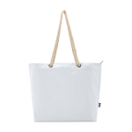 Sac de plage en polyester recyclé avec anses en cordon 23L couleur blanc troisième vue frontale