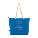 Sac de plage en polyester recyclé avec anses en cordon 23L couleur bleu roi vue arrière avec logo