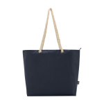 Sac de plage en polyester recyclé avec anses en cordon 23L couleur bleu marine troisième vue frontale