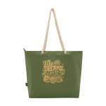 Sac de plage en polyester recyclé avec anses en cordon 23L couleur vert olive vue arrière avec logo