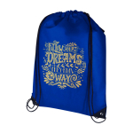 Sac à dos à cordon en non-tissé durable et résistant à la déchirure 5L couleur bleu roi vue impression sérigraphique