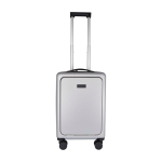 Valise cabine en plastique recyclé avec compartiment pour PC 20” couleur argenté deuxième vue frontale