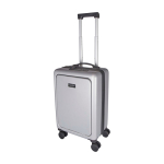 Valise cabine en plastique recyclé avec compartiment pour PC 20” couleur argenté vue impression avec logo 2