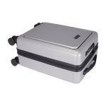 Valise cabine en plastique recyclé avec compartiment pour PC 20” couleur argenté troisième vue frontale