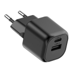Chargeur double en plastique recyclé avec prise européenne 20W couleur noir troisième vue