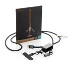 Câble avec cordon de mobile écologique avec 3 ports de charge couleur gris vue avec boîte