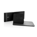 Plateau en polyester recyclé avec chargeur sans fil 3 en 1 couleur noir vue avec boîte