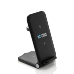 Chargeur sans fil 3 en 1 en aluminium recyclable 15W couleur noir avec zone d'impression