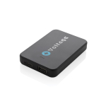 Batterie externe en plastique recyclé avec deux ports 5 000 mAh couleur noir vue avec logo
