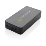 Batterie externe écologique de 20 000 mAh avec 3 ports de charge couleur noir vue avec logo
