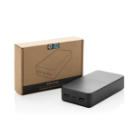 Batterie externe écologique de 20 000 mAh avec 3 ports de charge couleur noir vue avec boîte