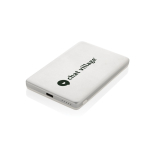 Powerbank avec charge sans fil magnétique et indicateur 5 000 mAh couleur argenté vue avec logo