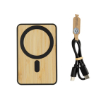 Powerbank magnétique en bambou avec charge sans fil 5 000 mAh couleur noir