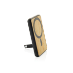 Powerbank magnétique en bambou avec charge sans fil 5 000 mAh couleur noir troisième vue