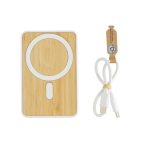 Powerbank magnétique en bambou avec charge sans fil 5 000 mAh couleur blanc