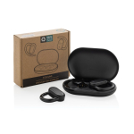 Écouteurs sans fil avec microphone pour appels BT 5.3 couleur noir vue avec boîte