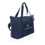 Sac isotherme XL en RPET avec deux poignées et sangle d'épaule 30L couleur bleu marine vue avec logo