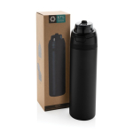 Bouteille en acier inoxydable recyclé à double paroi 700ml couleur noir vue avec boîte