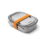 Lunch box en acier inoxydable avec couverts et sangle Black+Blum 1 L couleur orange vue avec logo