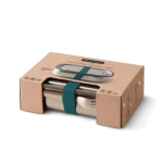 Lunch box en acier inoxydable avec couverts et sangle Black+Blum 1L couleur turquoise vue avec boîte