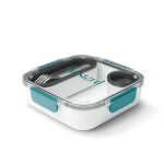 Lunch box avec compartiments intérieurs et fourchette Black+Blum 1L couleur turquoise vue avec logo