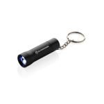Porte-clés lampe torche en aluminium recyclé avec LED 15 lumens couleur noir vue avec logo