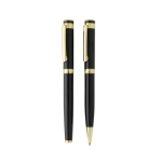 Set de stylos en laiton recyclé avec détail doré et encre bleue couleur noir
