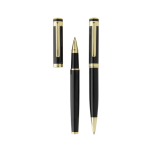 Set de stylos en laiton recyclé avec détail doré et encre bleue couleur noir quatrième vue
