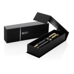 Set de stylos en laiton recyclé avec détail doré et encre bleue couleur noir