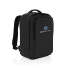 Sac à dos en RPET pour voyager de 19L avec poignée supérieure couleur noir vue avec logo