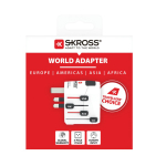 Adaptateur de voyage universel pour plus de 100 destinations Skross couleur blanc vue avec boîte