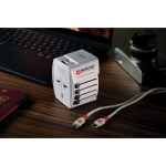 Adaptateur de voyage universel avec 2 ports et câble inclus Skross couleur blanc vue d'ambience 3