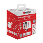 Adaptateur de voyage universel avec 2 ports et câble inclus Skross couleur blanc vue avec boîte