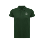 Polo femme coupe décontractée en coton piqué recyclé 220 g/m² Iqoniq couleur vert forêt vue avec logo