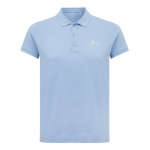 Polo femme coupe décontractée en coton piqué recyclé 220 g/m² Iqoniq couleur cyan vue avec logo