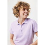 Polo femme coupe décontractée en coton piqué recyclé 220 g/m² Iqoniq couleur lilas cinquième vue avec modèle