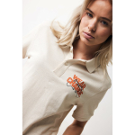 Polo femme coupe décontractée en coton piqué recyclé 220 g/m² Iqoniq couleur blanc cassé deuxième vue avec logo