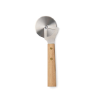 Coupe-pizza en acier inoxydable avec manche en bois couleur marron deuxième vue