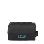 Trousse de toilette en polyester recyclé au design minimaliste couleur noir avec zone d'impression