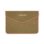 Housse ordinateur portable en toile recyclée avec bords colorés 14” couleur vert vue avec logo