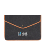 Housse ordinateur portable en toile recyclée avec bords colorés 16” couleur bleu marine avec zone d'impression