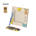 Cadre photo en bois avec dessins d’animaux à colorier et des crayons