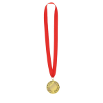 Médaille classique de gagnant finition dorée avec ruban rouge couleur doré première vue