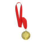 Médaille classique de gagnant finition dorée avec ruban rouge deuxième vue